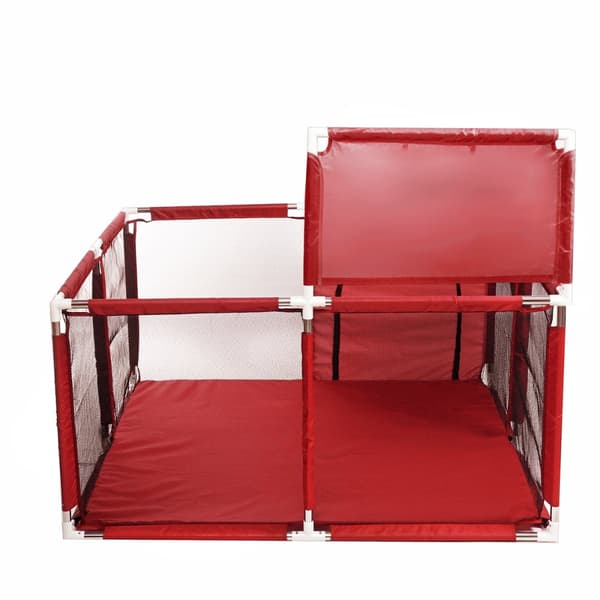 Baby Playpen Barrier koripallokorilla, Hengittävä Mesh Playpen lapsille, Väri: Punainen, 128 x 128 x 66 cm