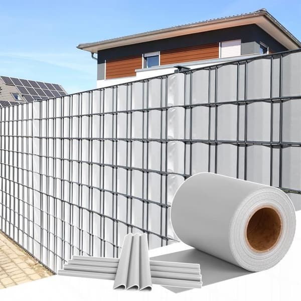 Sekretessskärm - XMTECH - Rull 130m x 19cm - UV-beständig PVC - 60 fästen ingår - Grå
