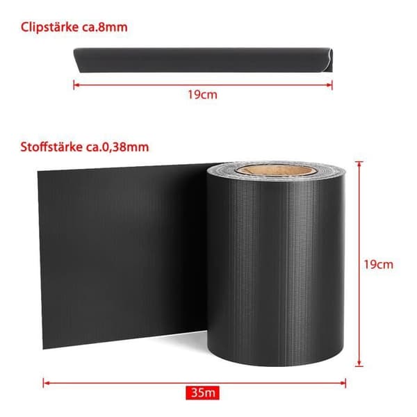 Sekretessskärm - XMTECH - Rull 35m x 19cm - Väderbeständig PVC - 100 % UV-beständig - Antracit
