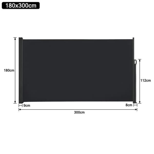 XMTECH infällbar sidogardin 180x300cm i svart polyester för balkongträdgård