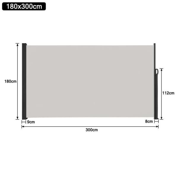 XMTECH 180x300 cm sidomarkis, infällbar utomhusskärm, sekretessskärmmarkis med polyesterduk, för trädgårdsbalkong, grå
