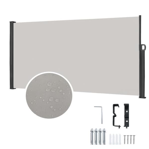 XMTECH 180x300 cm sidomarkis, infällbar utomhusskärm, sekretessskärmmarkis med polyesterduk, för trädgårdsbalkong, grå