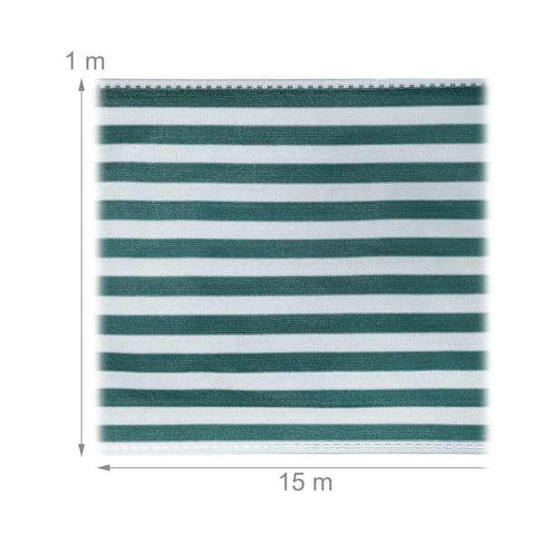 Relaxdays skyddsväggar, 1x15 m, räcken, UV- och väderbeständig, HDPE-tyg, grön-vit