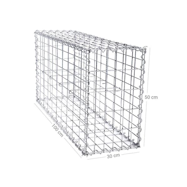 Rootz Stone Gabion - Rektangulær stengabion - Gabionvæg - Gabionkurv - Gabionstøttemur - Gabionstruktur - Dekorativ Gabion - Sølv - 100 x 50 x 30 cm (
