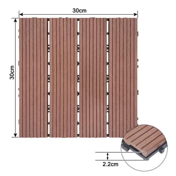 Dalle av sol WPC - LZQ - 30 x 30 cm - Träutseende - Kan anpassas - 11 st - Brun