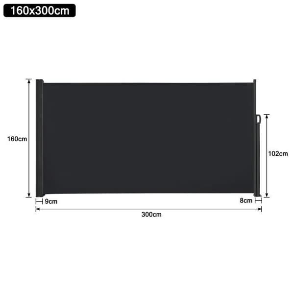 XMTECH Infällbar sidogardin - Svart - 160x300cm - UV-skydd - Integritetsskydd