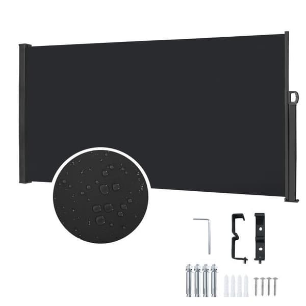 XMTECH Infällbar sidogardin - Svart - 160x300cm - UV-skydd - Integritetsskydd