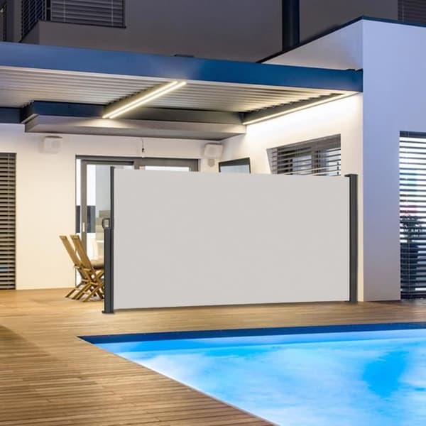 XMTECH 160x300cm Sidogardin, Infällbar exteriörskärm, Sekretessskärm Markis med polyesterduk, för balkongträdgård, Grå