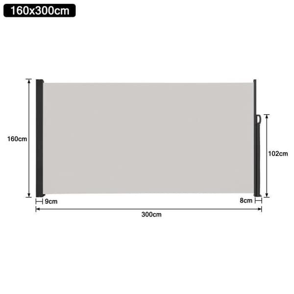 XMTECH 160x300cm Sidogardin, Infällbar exteriörskärm, Sekretessskärm Markis med polyesterduk, för balkongträdgård, Grå