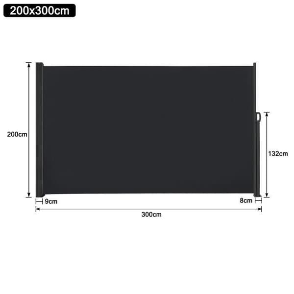 XMTECH Sidogardin - Svart - 200x300cm - UV-skydd - Infällbar