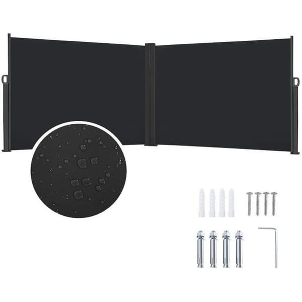XMTECH sidogardin - Svart - 180x600cm - Infällbar insynsskyddsskärm för balkongträdgård