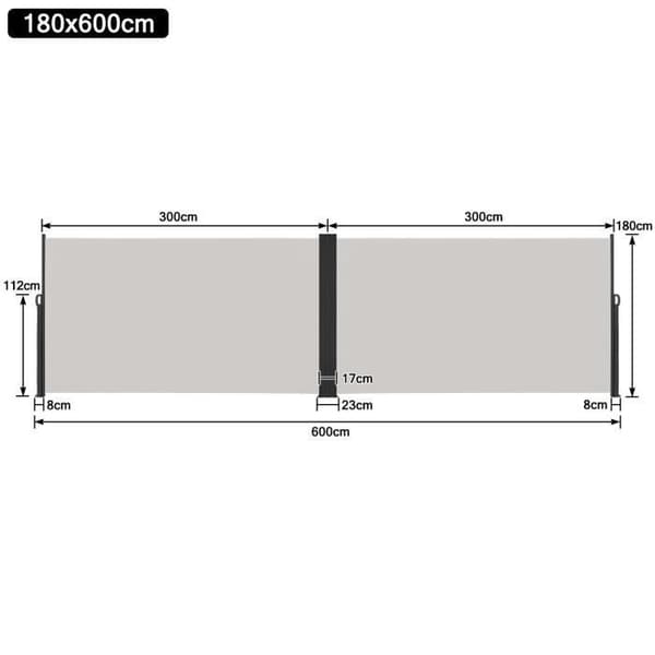 XMTECH sidomarkis - Grå - 180x600cm - Sekretessskärm Polyestermarkis