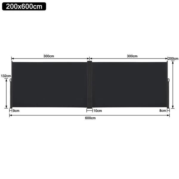 XMTECH sidomarkis - Svart - 200x600cm - Polyester förtält insynsskydd - Trädgårdsbalkong