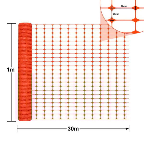 LZQ plastskyddsstängsel, mobilt staket, flexibelt stängselnät för kycklingar, 1 x 30 m orange