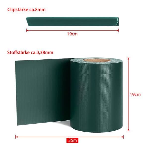 Sekretessskärm - XMTECH - Rull 105m x 19cm - UV-beständig PVC - 60 fästen ingår - Grön