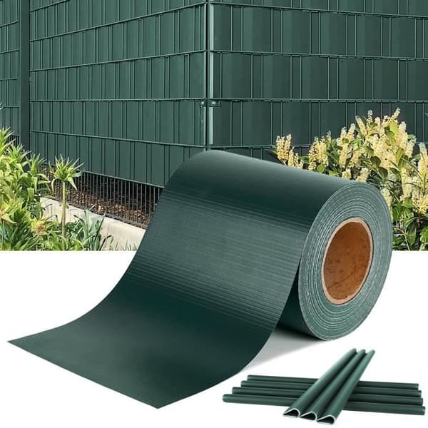 Sekretessskärm - XMTECH - Rull 105m x 19cm - UV-beständig PVC - 60 fästen ingår - Grön