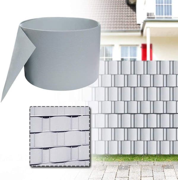 YUENFONG 10x hård PVC-skyddsremsor för dubbelstångsmatta, trädgårdsstaket, balkong (2,5 m x 19 cm, grå)