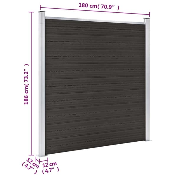 vidaXL hegnspanel 180x186 cm WPC sort -  Havehegn