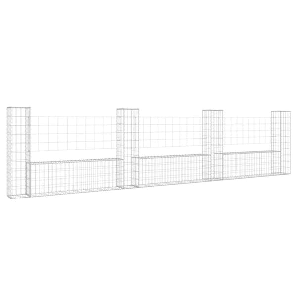 vidaXL U-muotoiset kivikorit 4 pylväällä rauta 380x20x100 cm -  Aitapaneelit