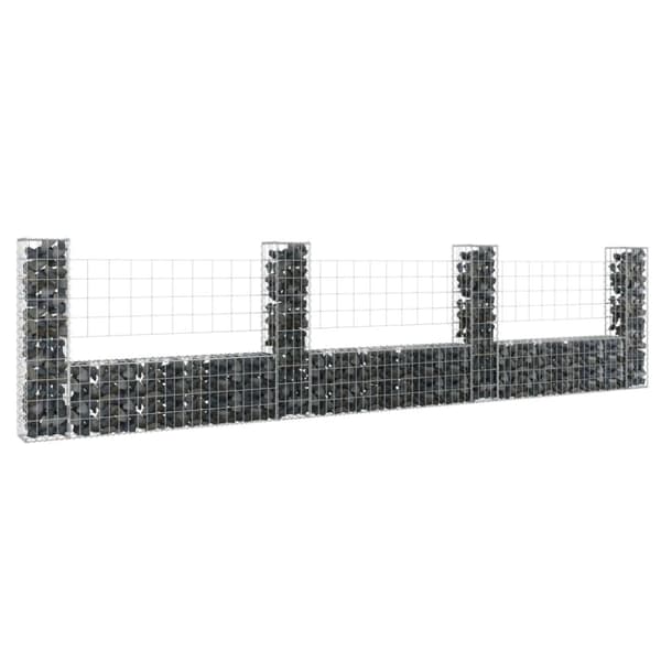 vidaXL U-muotoiset kivikorit 4 pylväällä rauta 380x20x100 cm -  Aitapaneelit