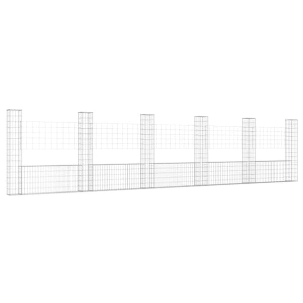 vidaXL gabionkurv med 6 stolper 620x20x150 cm U-facon jern - Havehegn