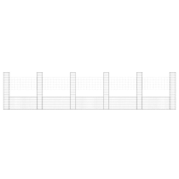 vidaXL gabionkurv med 6 stolper 620x20x150 cm U-facon jern - Havehegn
