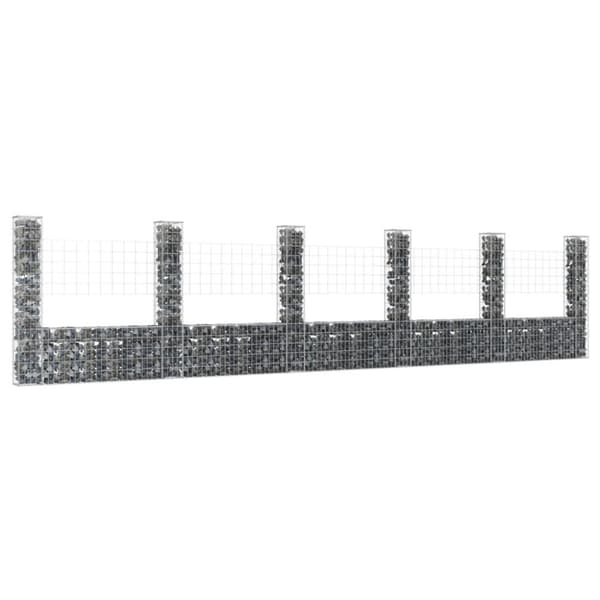 vidaXL gabionkurv med 6 stolper 620x20x150 cm U-facon jern - Havehegn