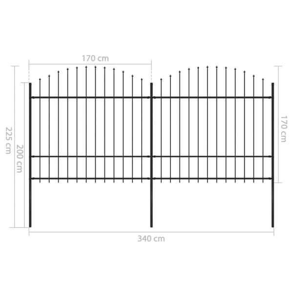 vidaXL havehegn med spydtop (1,5-1,75) x 3,4 m sort stål -  Havehegn