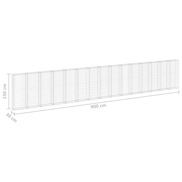 vidaXL Gabion-kivikori kansilla galvanoitu teräs 900x30x150 cm -  Aitapaneelit