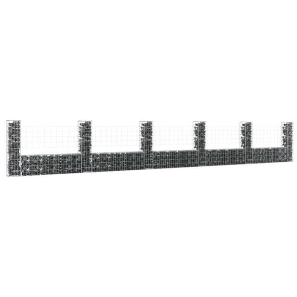 vidaXL gabionkurv med 6 stolper 620x20x150 cm U-facon jern - Havehegn