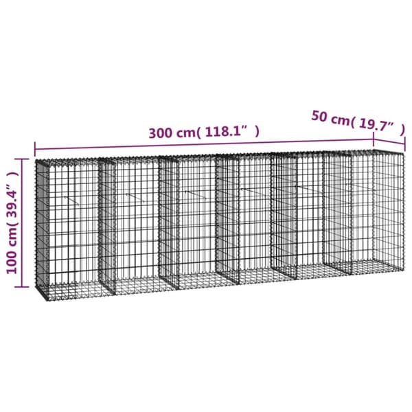 vidaXL gabionvæg med dæksler galvaniseret stål 300 x 50 x 100 cm - Havehegn