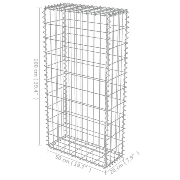 vidaXL gabionvæg med dæksler galvaniseret stål 50 x 20 x 100 cm -  Havehegn