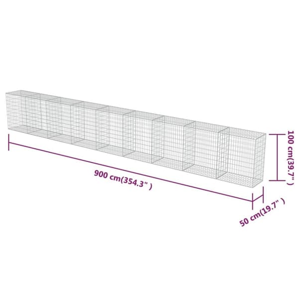vidaXL gabionvæg med dæksler galvaniseret stål 900 x 50 x 100 cm - Havehegn