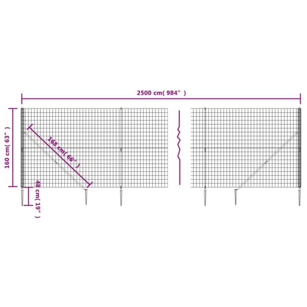 vidaXL Stängsel med markspett antracit 1,6x25 m - Staket
