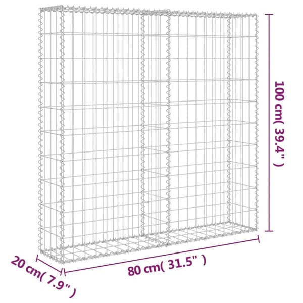 vidaXL gabionvæg med dæksler galvaniseret stål 80 x 20 x 100 cm -  Havehegn