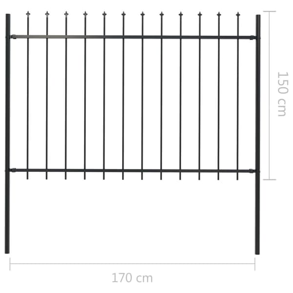 vidaXL Trädgårdsstaket med spjuttopp stål 1,7x1,5 m svart -  Staket