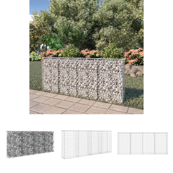 The Living Store gabionvæg med dæksler galvaniseret stål 200 x 20 x 85 cm -  Havehegn