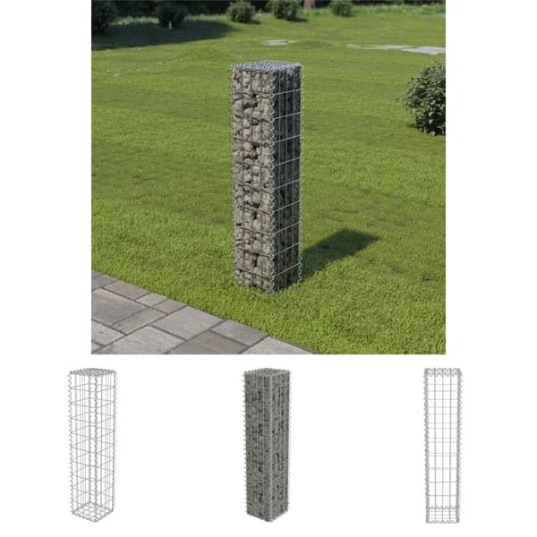 The Living Store gabionvæg med dæksler galvaniseret stål 20 x 20 x 100 cm -  Havehegn