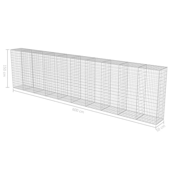 The Living Store Gabion-kivikori kansilla galvanoitu teräs 600x50x150 cm -  Aitapaneelit