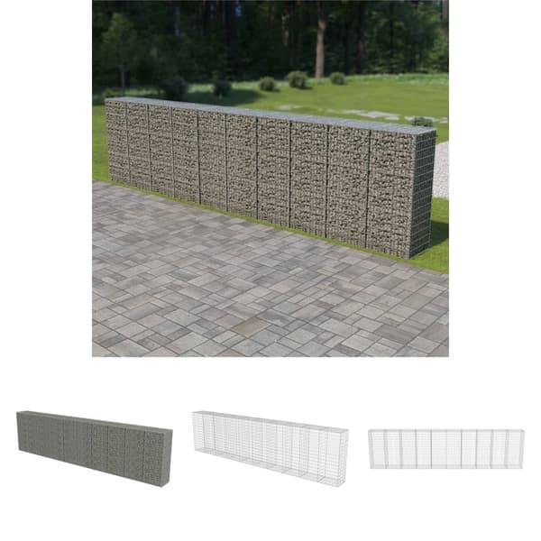 The Living Store Gabion-kivikori kansilla galvanoitu teräs 600x50x150 cm -  Aitapaneelit