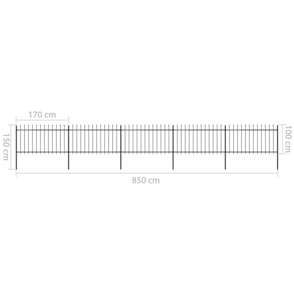 The Living Store havehegn med spydtop 8,5 x 1 m sort stål -  Havehegn