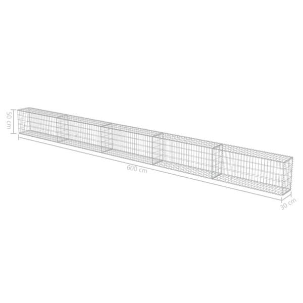 The Living Store gabionvæg med dæksler galvaniseret stål 600 x 30 x 50 cm -  Havehegn