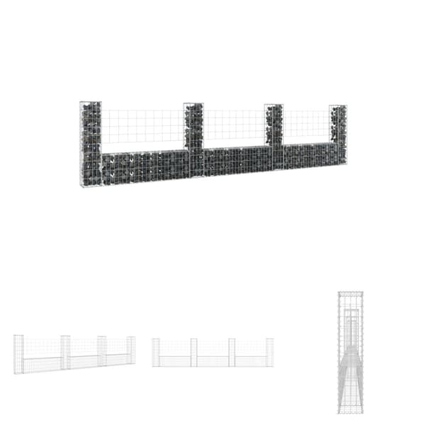 The Living Store gabionkurv med 4 stolper 380x20x100 cm U-facon jern -  Havehegn