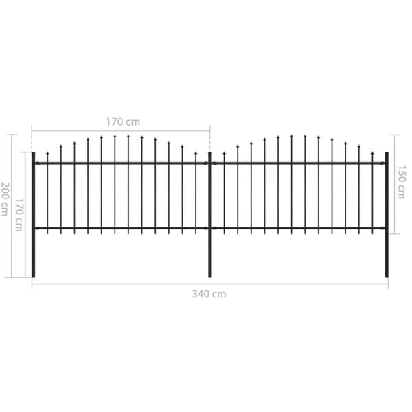 The Living Store havehegn med spydtop (1,25-1,5) x 3,4 m sort stål - Havehegn