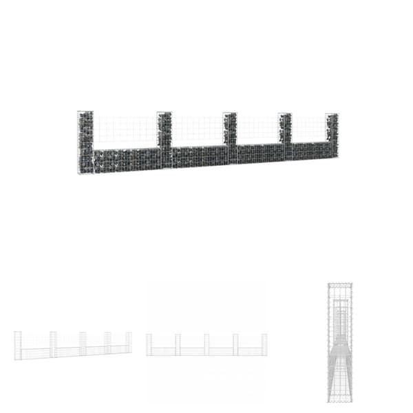 The Living Store U-formad gabionkorg med 5 stolpar järn 500x20x100 cm -  Staket