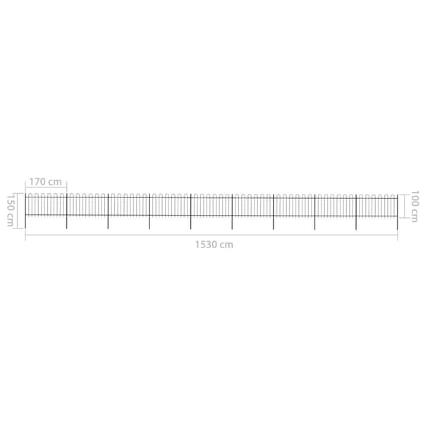 The Living Store havehegn med buet top 15,3 x 1 m sort stål - Havehegn