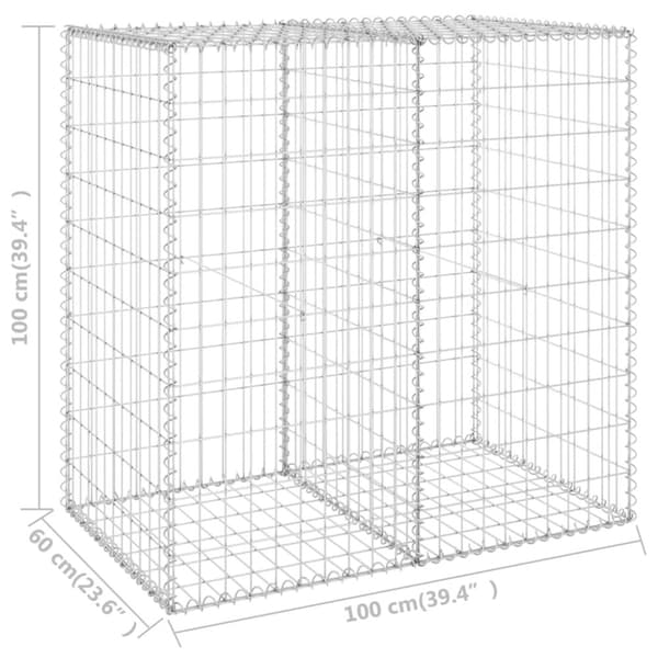 The Living Store gabionvæg med dæksler 100x60x100 cm galvaniseret stål -  Havehegn