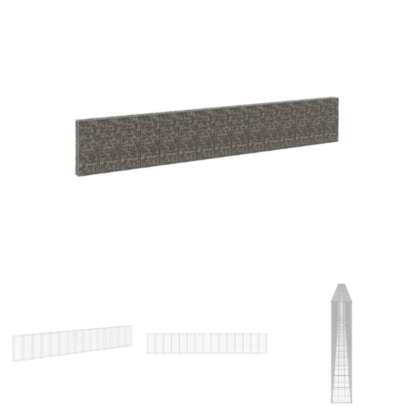 The Living Store gabionvæg med dæksler 900x30x150 cm galvaniseret stål -  Havehegn