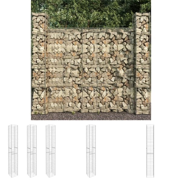 The Living Store gabionkurve 3 stk. 25 x 25 x 197 cm galvaniseret stål - Havehegn
