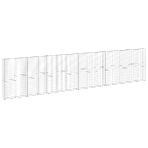 The Living Store gabionvæg med dæksler 900x30x200 cm galvaniseret stål - Havehegn